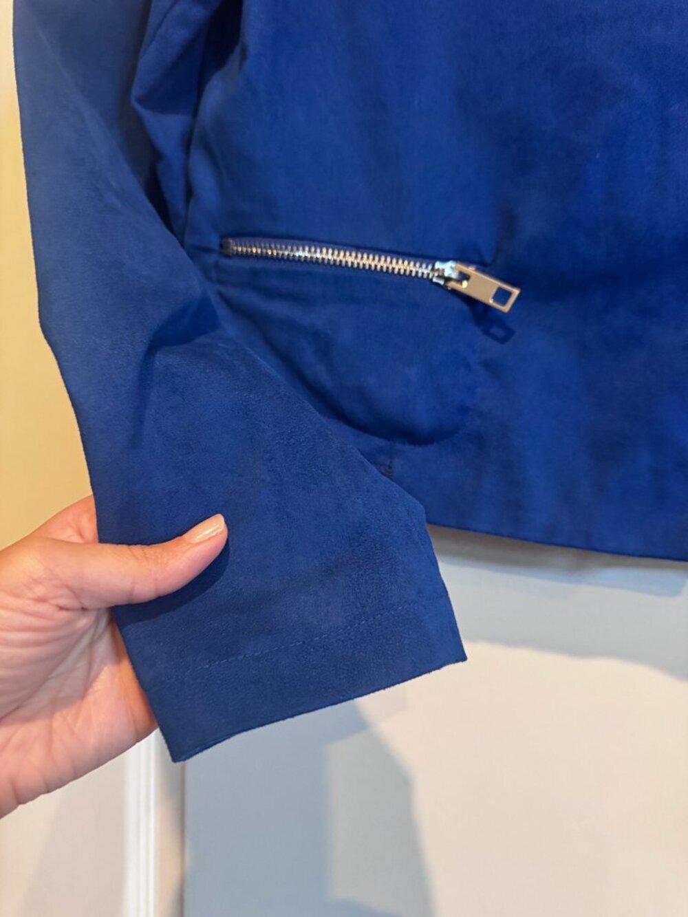 Who What Wear Blue Faux Suede Moto Jacket Size Small Zip Pockets - Picture 9 of 11